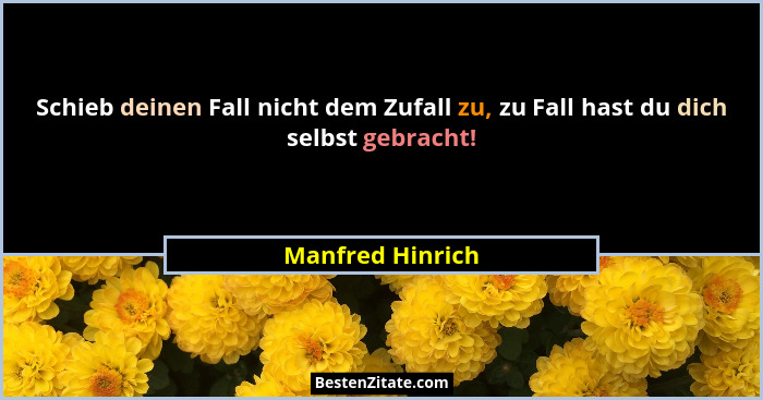 Schieb deinen Fall nicht dem Zufall zu, zu Fall hast du dich selbst gebracht!... - Manfred Hinrich