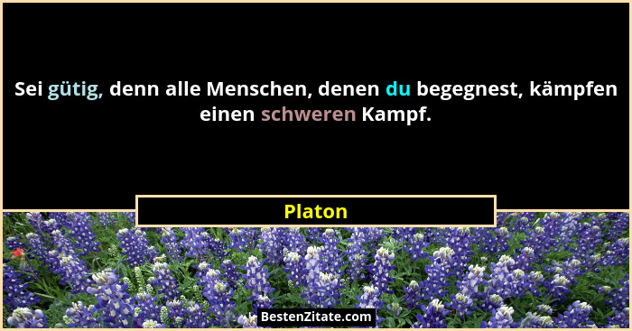 Sei gütig, denn alle Menschen, denen du begegnest, kämpfen einen schweren Kampf.... - Platon