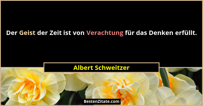 Der Geist der Zeit ist von Verachtung für das Denken erfüllt.... - Albert Schweitzer