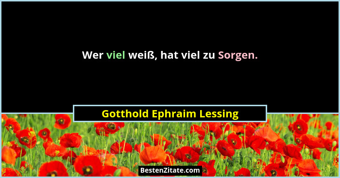 Wer viel weiß, hat viel zu Sorgen.... - Gotthold Ephraim Lessing