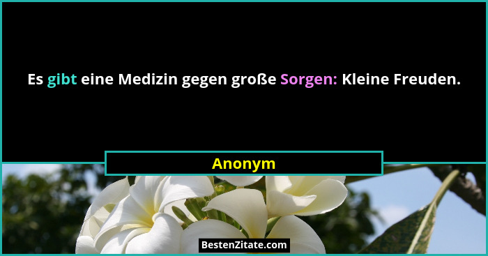 Es gibt eine Medizin gegen große Sorgen: Kleine Freuden.... - Anonym