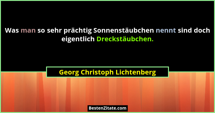 Was man so sehr prächtig Sonnenstäubchen nennt sind doch eigentlich Dreckstäubchen.... - Georg Christoph Lichtenberg