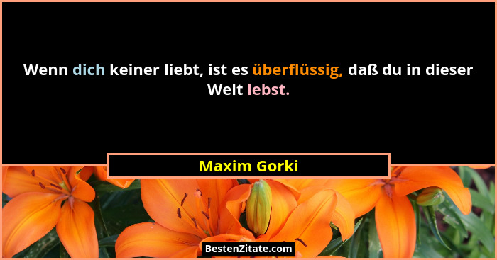 Wenn dich keiner liebt, ist es überflüssig, daß du in dieser Welt lebst.... - Maxim Gorki