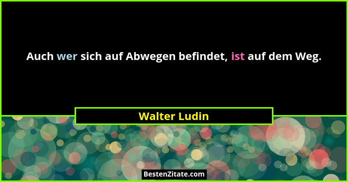 Auch wer sich auf Abwegen befindet, ist auf dem Weg.... - Walter Ludin