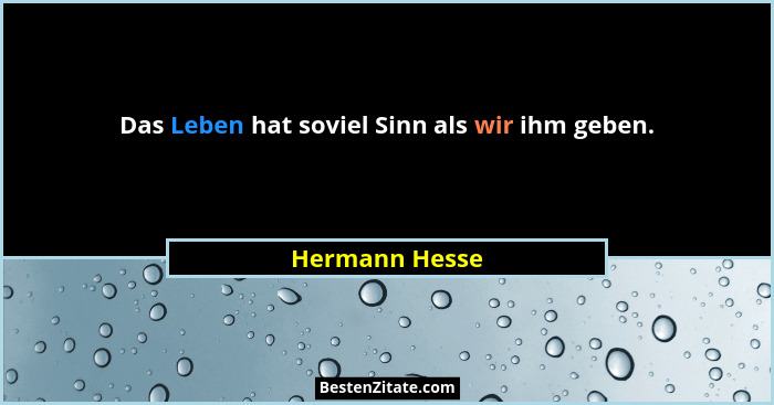 Das Leben hat soviel Sinn als wir ihm geben.... - Hermann Hesse