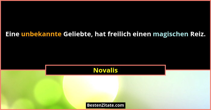 Eine unbekannte Geliebte, hat freilich einen magischen Reiz.... - Novalis