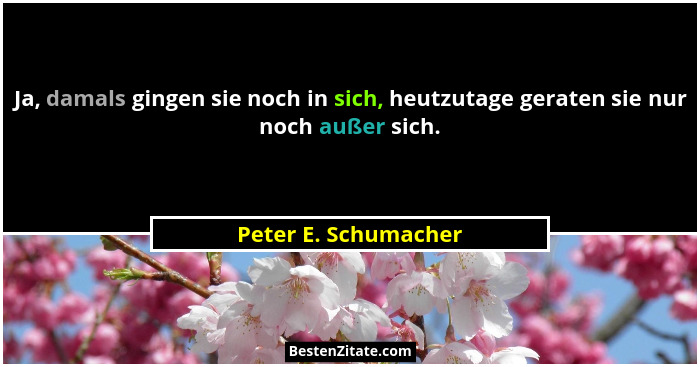 Ja, damals gingen sie noch in sich, heutzutage geraten sie nur noch außer sich.... - Peter E. Schumacher