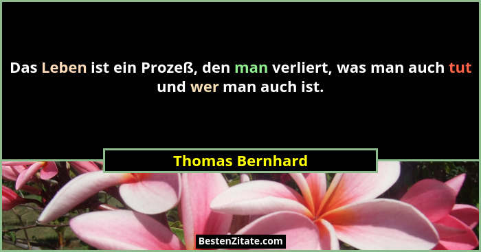 Das Leben ist ein Prozeß, den man verliert, was man auch tut und wer man auch ist.... - Thomas Bernhard