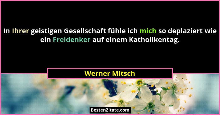 In Ihrer geistigen Gesellschaft fühle ich mich so deplaziert wie ein Freidenker auf einem Katholikentag.... - Werner Mitsch