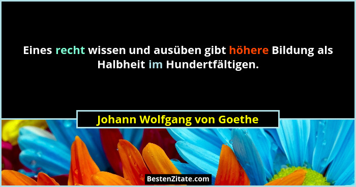 Eines recht wissen und ausüben gibt höhere Bildung als Halbheit im Hundertfältigen.... - Johann Wolfgang von Goethe