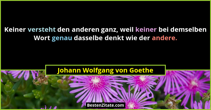 Keiner versteht den anderen ganz, weil keiner bei demselben Wort genau dasselbe denkt wie der andere.... - Johann Wolfgang von Goethe