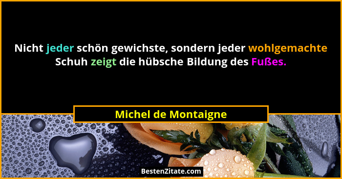 Nicht jeder schön gewichste, sondern jeder wohlgemachte Schuh zeigt die hübsche Bildung des Fußes.... - Michel de Montaigne