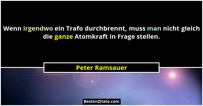 Wenn irgendwo ein Trafo durchbrennt, muss man nicht gleich die ganze Atomkraft in Frage stellen.... - Peter Ramsauer