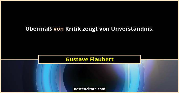 Übermaß von Kritik zeugt von Unverständnis.... - Gustave Flaubert