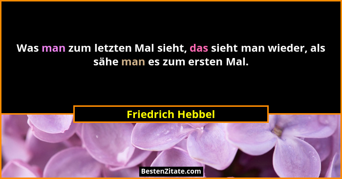 Was man zum letzten Mal sieht, das sieht man wieder, als sähe man es zum ersten Mal.... - Friedrich Hebbel