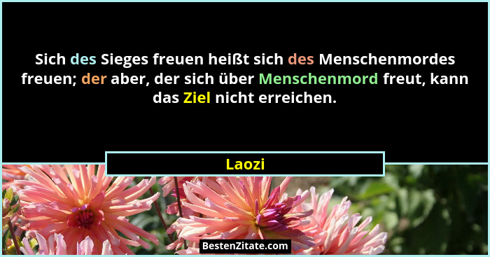 Sich des Sieges freuen heißt sich des Menschenmordes freuen; der aber, der sich über Menschenmord freut, kann das Ziel nicht erreichen.... - Laozi