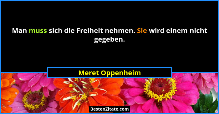 Man muss sich die Freiheit nehmen. Sie wird einem nicht gegeben.... - Meret Oppenheim