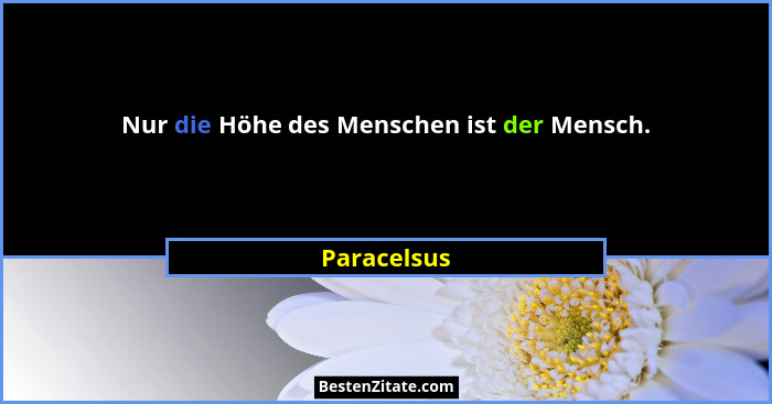 Nur die Höhe des Menschen ist der Mensch.... - Paracelsus