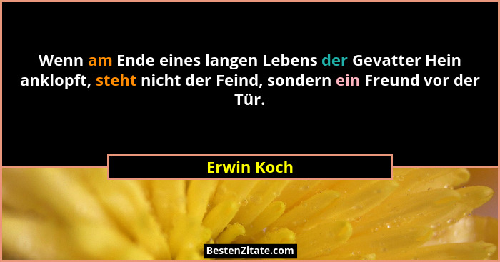 Wenn am Ende eines langen Lebens der Gevatter Hein anklopft, steht nicht der Feind, sondern ein Freund vor der Tür.... - Erwin Koch