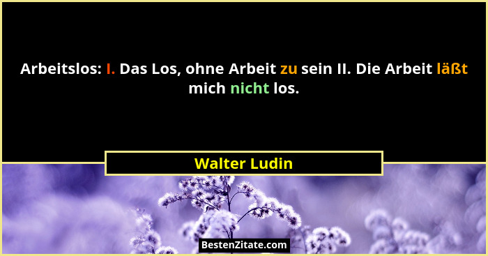 Arbeitslos: I. Das Los, ohne Arbeit zu sein II. Die Arbeit läßt mich nicht los.... - Walter Ludin