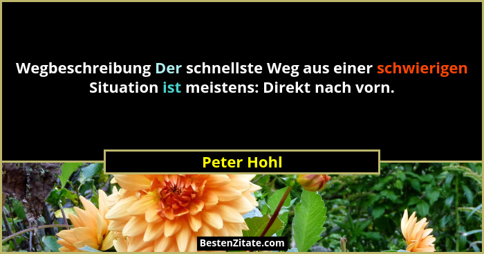 Wegbeschreibung Der schnellste Weg aus einer schwierigen Situation ist meistens: Direkt nach vorn.... - Peter Hohl