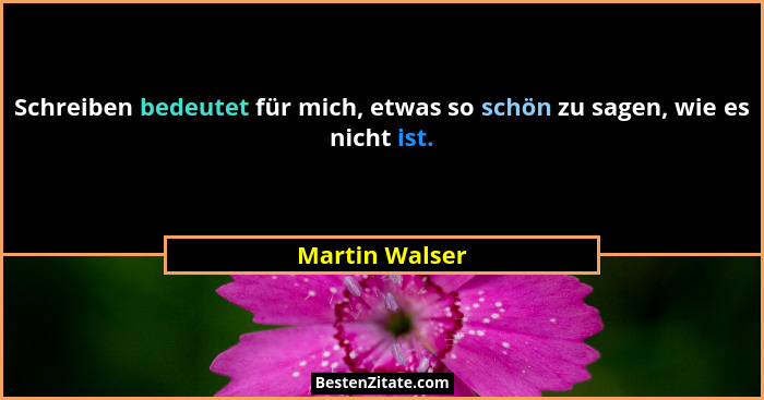 Schreiben bedeutet für mich, etwas so schön zu sagen, wie es nicht ist.... - Martin Walser