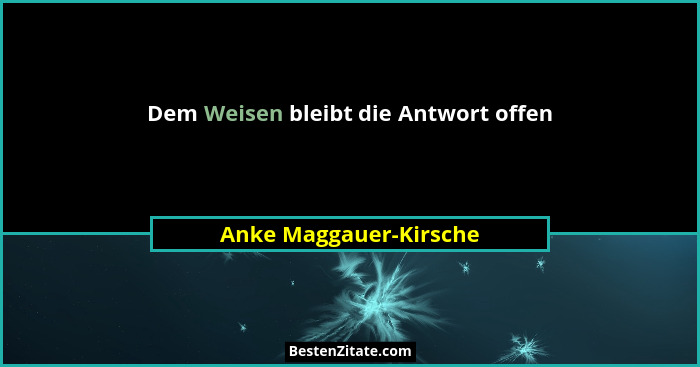 Dem Weisen bleibt die Antwort offen... - Anke Maggauer-Kirsche